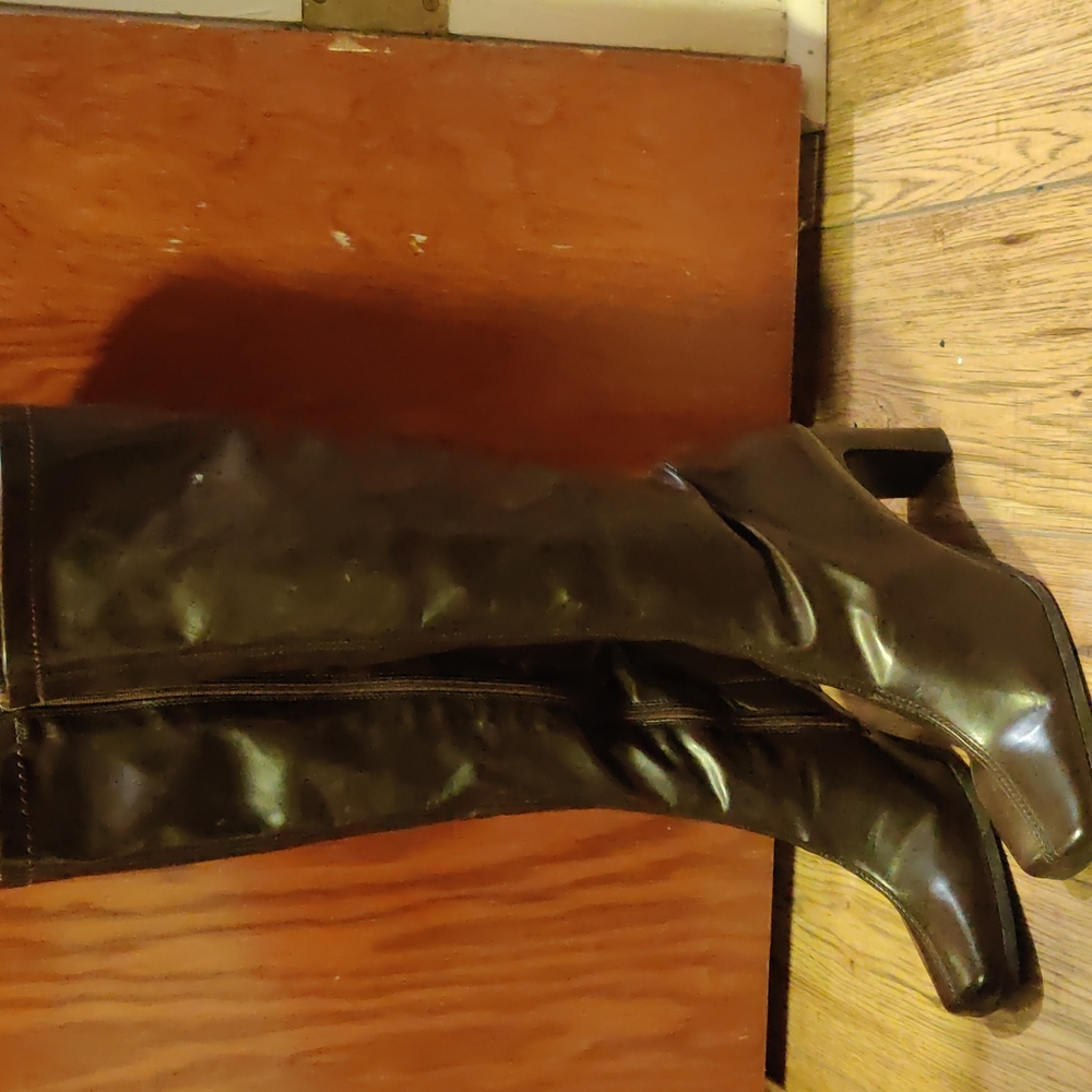 brown leather knee high boots